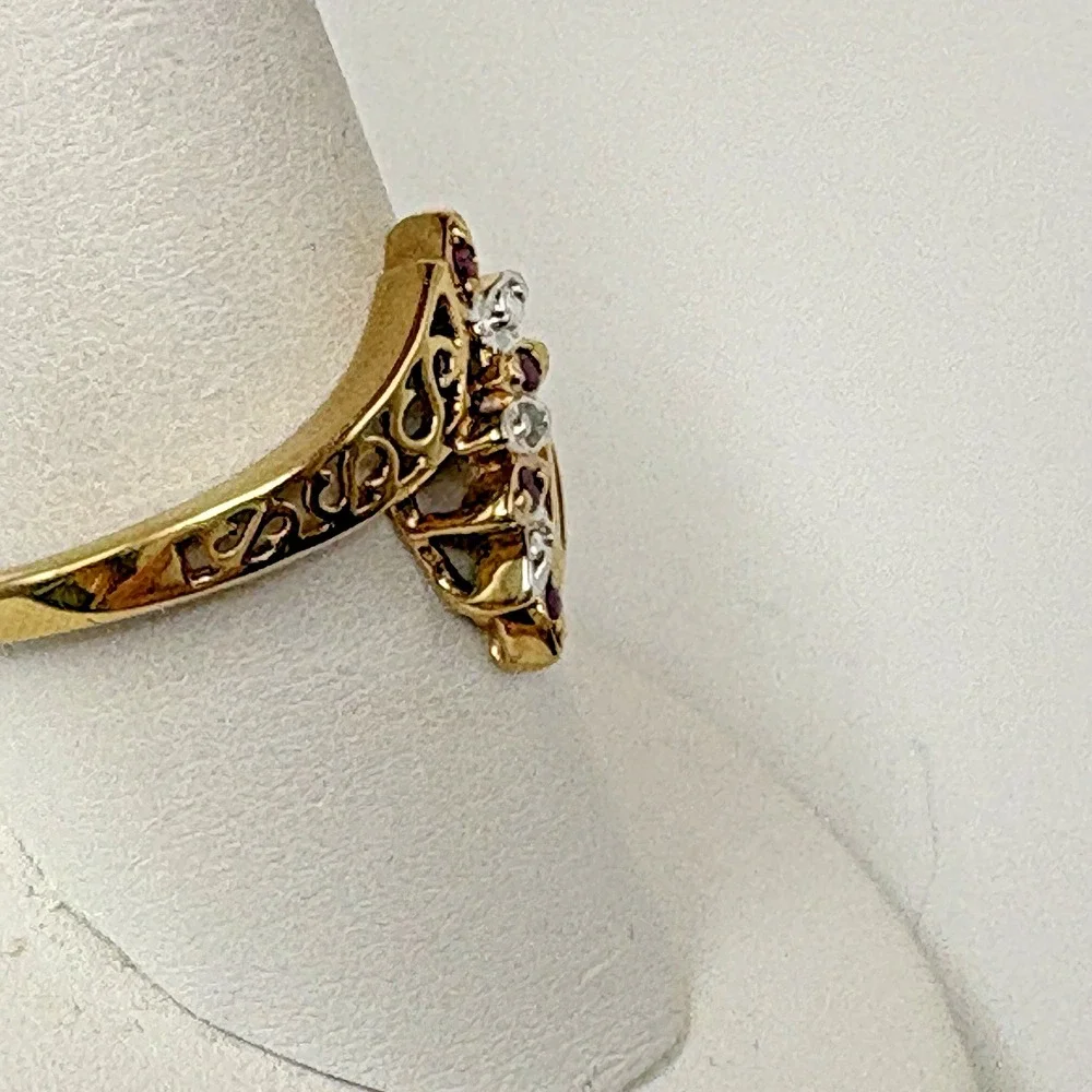 Vintage Ruby and Diamond Ring Gold Plated Size 10 Retro Cocktail Prom
